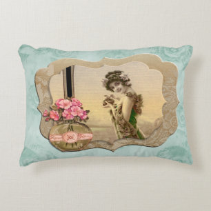 VintageBeauty gerahmtes MintGreen Dekokissen