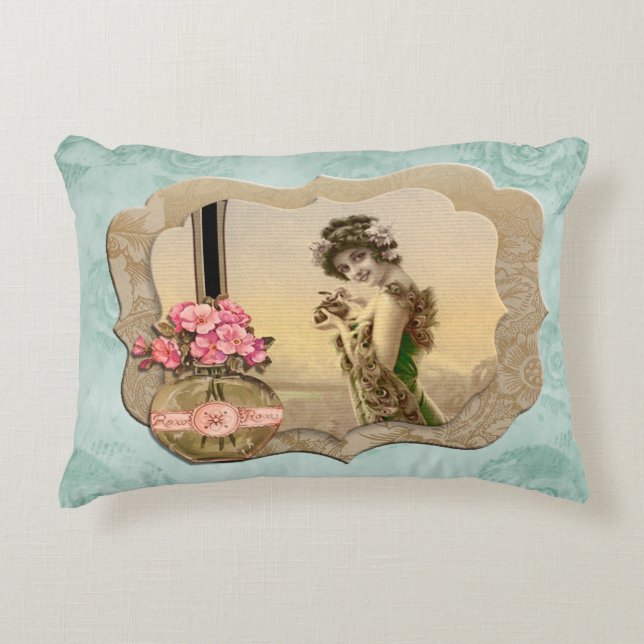 VintageBeauty gerahmtes MintGreen Dekokissen (Vorderseite)