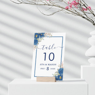 Vintageblaue Aquarell-Blumenhochzeit Tischnummer