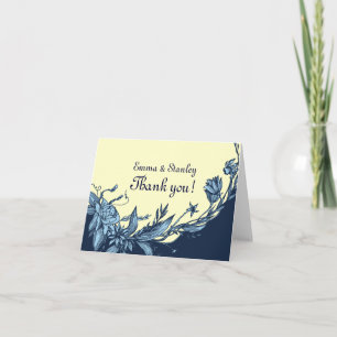 Vintageblaue Blumen, hellgelbe Dankeskarten Dankeskarte