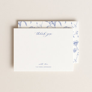 Vintageblaue Chinoiserie-Blumen-Dankeschön Mitteilungskarte