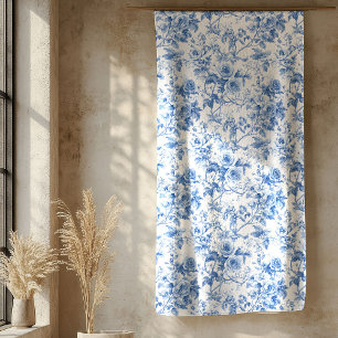 Vintageblaue französische Toile-Rosen-Blüten-Decke Sherpadecke
