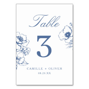 Vintageblaue handgezeichnete Blumengarten-Hochzeit Tischnummer