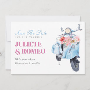 Vintageblaue Roller-Hochzeit Save The Date
