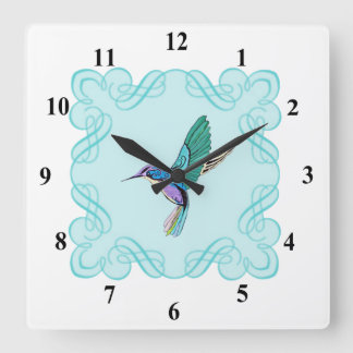 Vintageeleganter Kolibri Quadratische Wanduhr