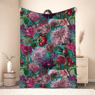 Vintagefarbenes Aquablau Blumenmuster Fleecedecke