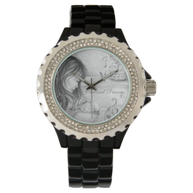 VintageGrey Carousel Dreams Black Kristall Watch Armbanduhr (Vorderseite)