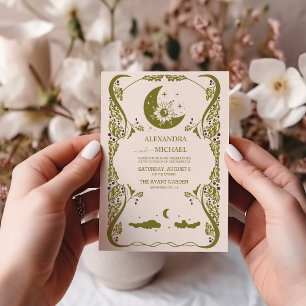Vintagegrüne himmlische botanische Hochzeit Einladung