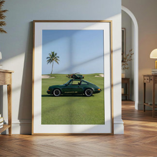 Vintagegrüner Sportwagen & Golf Poster