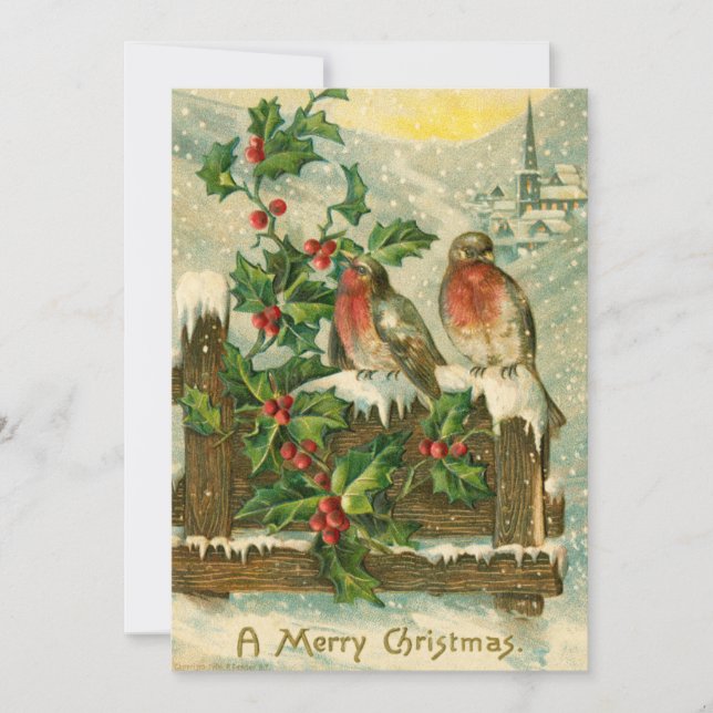 Vintagen 1906 Vögel zu Weihnachten im Schnee (Vorderseite)