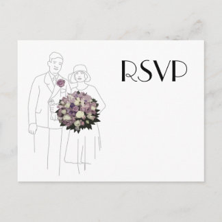 Vintagen 1920er-Hochzeit-RSVP-Postkarte Einladungspostkarte