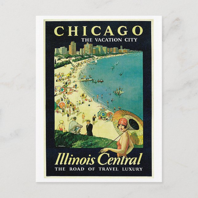 Vintagen 1920er Jahre Chicago Beach-Anzeige Postkarte (Vorderseite)