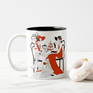 Vintagen 1920er Jahre Frauen im High Tee Zweifarbige Tasse