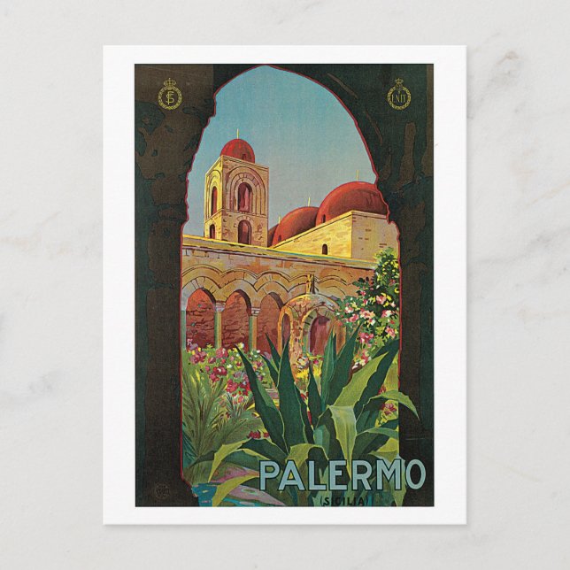 Vintagen 1920er Palermo Sizilien Reiseanzeige Postkarte (Vorderseite)