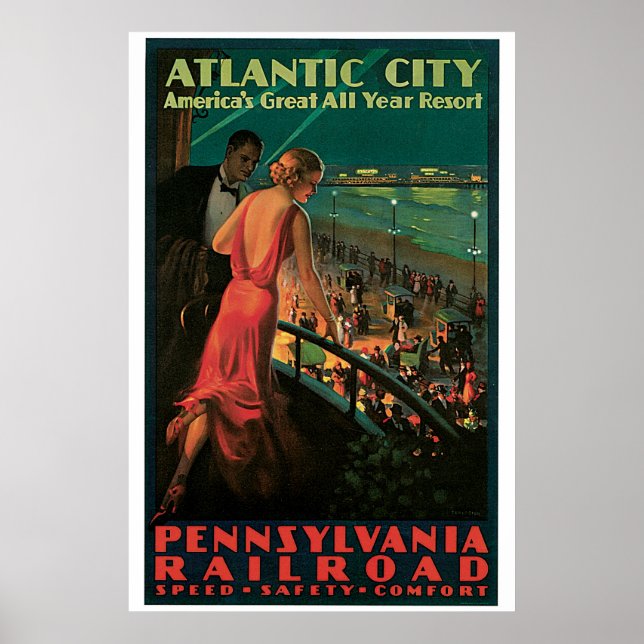Vintagen 1930er Jahre Atlantic City Travel ad Poster (Vorne)
