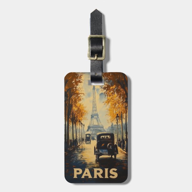 Vintagen 1930er Jahre Paris Reiseposter Eiffelturm Gepäckanhänger (Vorderseite vertikal)