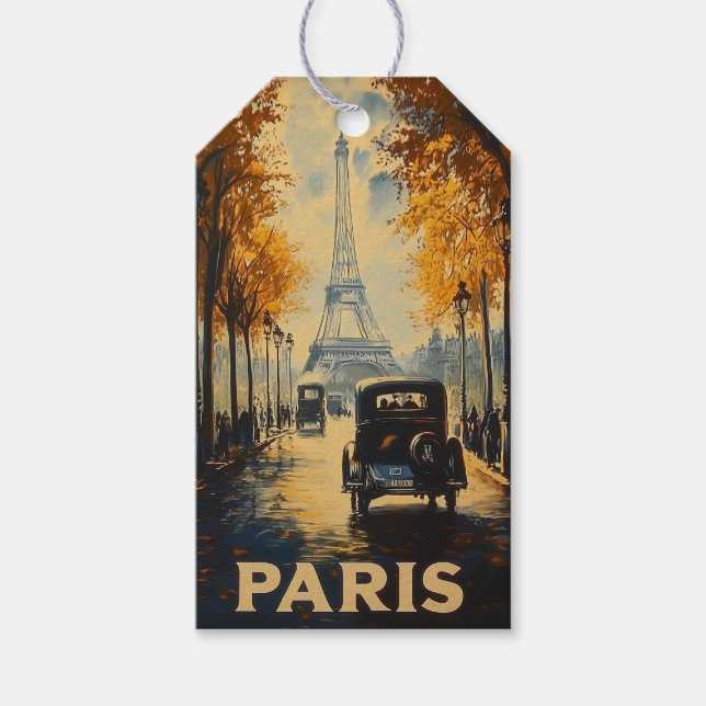 Vintagen 1930er Jahre Paris Reiseposter Eiffelturm Geschenkanhänger (Vorderseite)