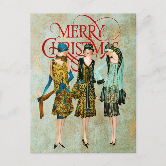 Vintagen 1930er Jahre Weihnachtsgrüße für Frauen Postkarte (Vorderseite)