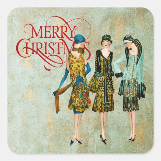 Vintagen 1930er Jahre Weihnachtsgrüße für Frauen Quadratischer Aufkleber (Vorderseite)