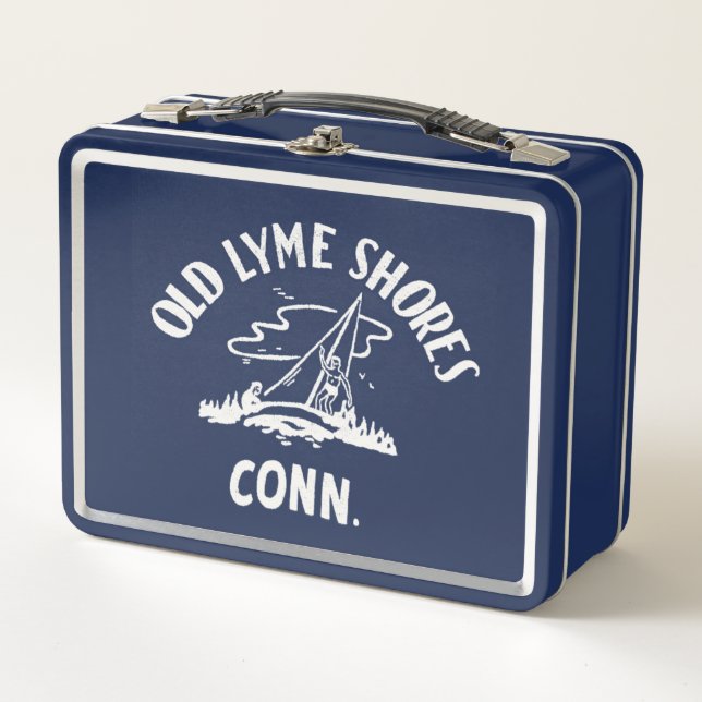 Vintagen 1950er Jahre Alte Lyme-Küste Tin Lunchbox (Vorderseite)