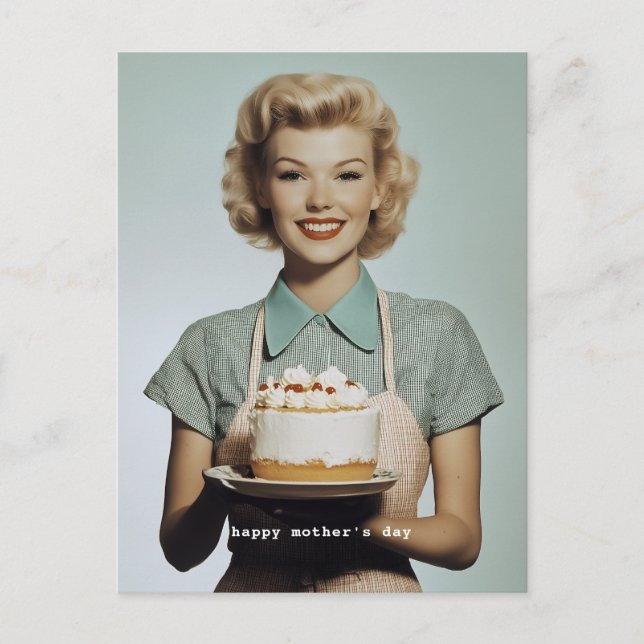 Vintagen 1950er Jahre Hausfrau Backen Postkarte (Vorderseite)