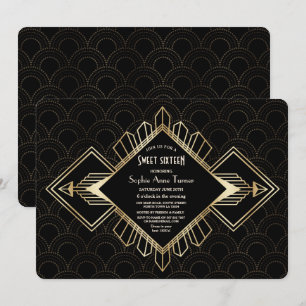 Vintagen 20er Jahre Gold Black Great Gatsby 16 . G Einladung