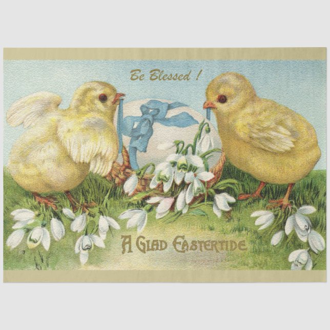 Vintagen 2 Hühner und Eierurlaub Seidenpapier (Vorderseite)