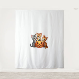 Vintagen 90er Cat Pumpkin Halloween Retro Floral S Wandteppich