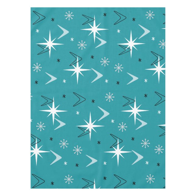 Vintagen Boomerangs Stars der 50er Jahre Aquamarin Tischdecke (Vorderseite)