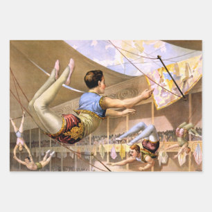 Vintagen fünf männliche Trapezzirkus-Performance Geschenkpapier Set
