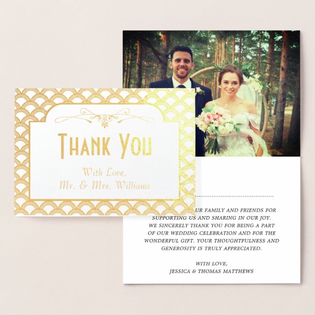 Vintagen Gatsby Foto Wedding Danke Folienkarte (Anzeige)