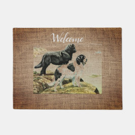 Vintagen Neufundland-Hunde in Burlap - willkommen Fußmatte
