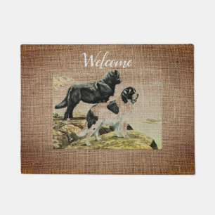 Vintagen Neufundland-Hunde in Burlap - willkommen Fußmatte