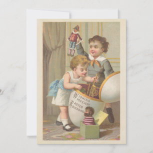 Vintagen niedliche Jungs spielen Ostersegnung Feiertagskarte