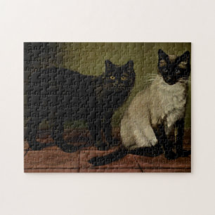 Vintagen Niedliche Katzen Schwarzer Manx Siam