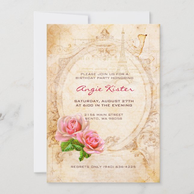 Vintagen Viktorianische Rose Einladung zur Geburts (Vorderseite)