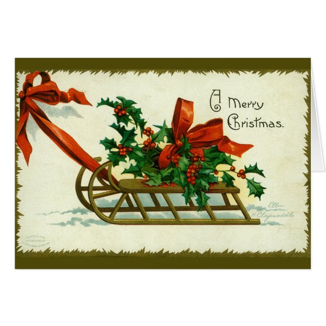 Vintagen Weihnachtsgeschoss 1907 mit Holly (Vorderseite (Horizontal))