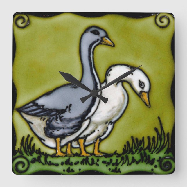 Vintagen zwei Enten Quadratische Wanduhr (Vorderseite)