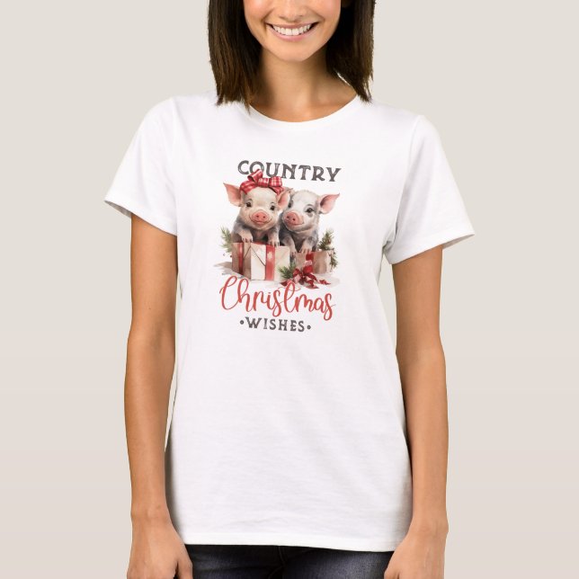 Vintagen zwei Schweine - Weihnachtslandschaft T-Shirt (Vorderseite)