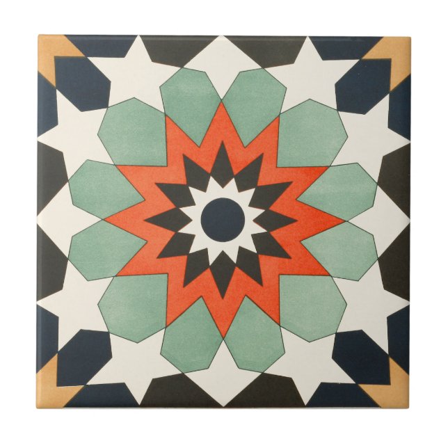 Vintager 1884 Ornamental-Keramik-Kunst-Stern Fliese (Vorderseite)