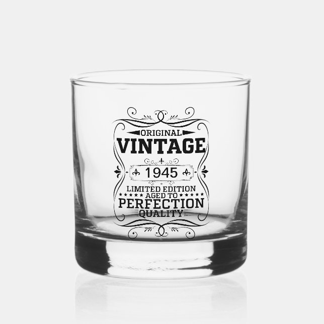 Vintager 1945 80. Geburtstag vollendet Whiskyglas (Vorderseite)
