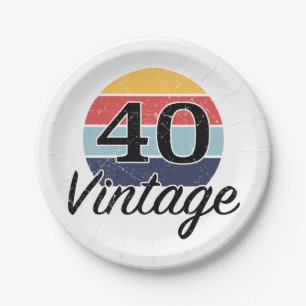 Vintager 40. Geburtstag Sonnenuntergang Pappteller