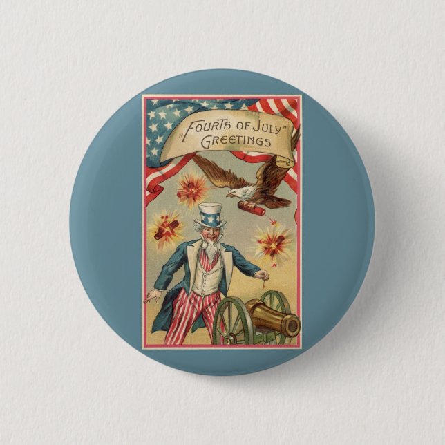 Vintager 4. Juli Feuerwerk mit Uncle Sam Button (Vorderseite)
