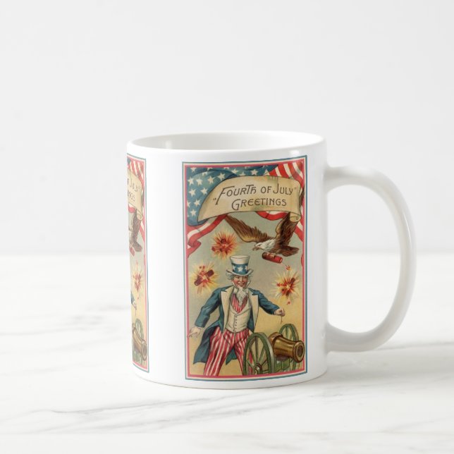 Vintager 4. Juli Feuerwerk mit Uncle Sam Kaffeetasse (Rechts)
