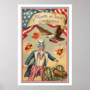 Vintager 4. Juli Feuerwerk mit Uncle Sam Poster