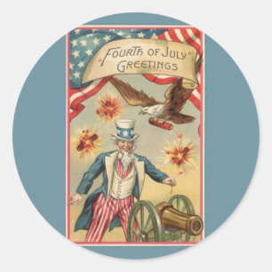 Vintager 4. Juli Feuerwerk mit Uncle Sam Runder Aufkleber