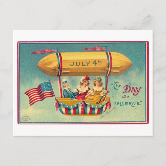 Vintager 4. Juli Flugkarte zum Unabhängigkeitstag Postkarte (Vorderseite)