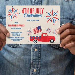 Vintager 4. Juli Rotes Weißes Feuerwerk Einladung
