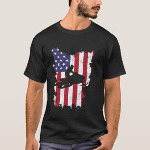Vintager 4. Juli USA Flag Snow Mobile Snowmobil T-Shirt