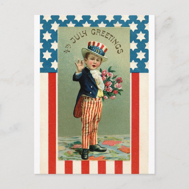 Vintager 4. Juli Young Uncle Sam Postkarte (Vorderseite)